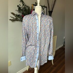 BLU by Polifroni Men's Large Shirt - Flip Cuffs & Contrast Trim - blue